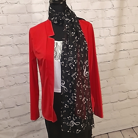 Chiffon White Music Note Print Wrap Scarf Black - Picture 4 of 10